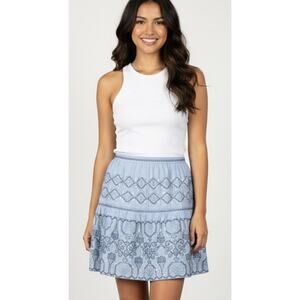 Adorable Boho  Denim Chambray Cross Stitch Mini Skirt with Sequin Details
